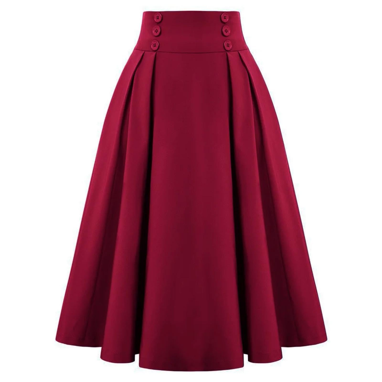 Faldas De Tubo Mujer Faldas Plisadas Elegantes para Las Mujeres Color Sólido De Alta Cintura Botón Frontal Midi Maxi Falda