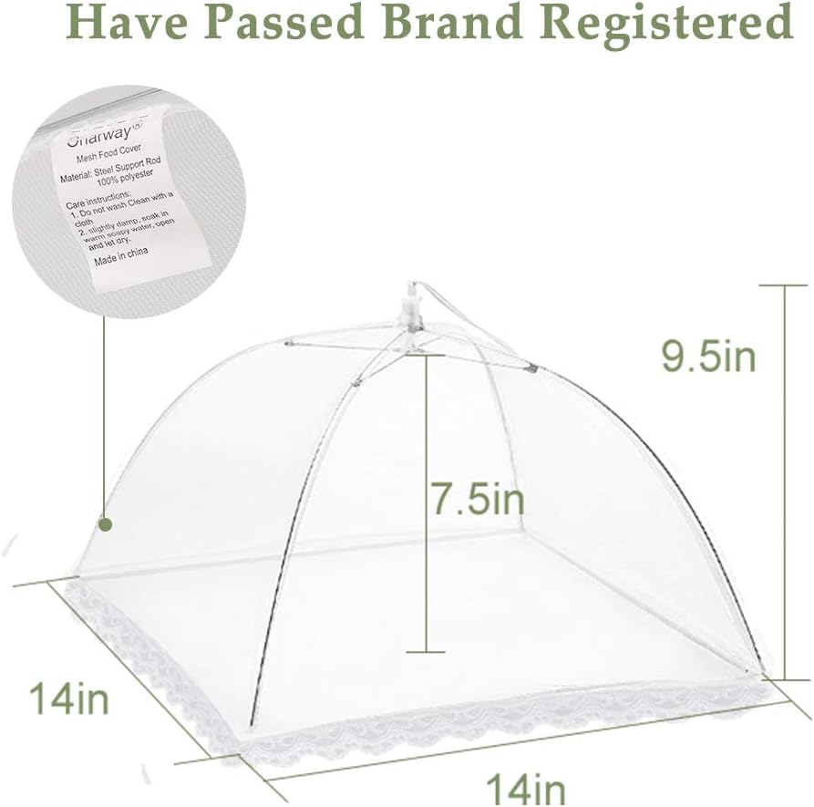 Onarway 3 Pack Food Covers 14 Inch Pop-Up Encrypted Mesh Plate Serving Tents, Fine Net Screen Umbrella for Outdoors, Parties, Picnics, BBQs, Reusable and Collapsible