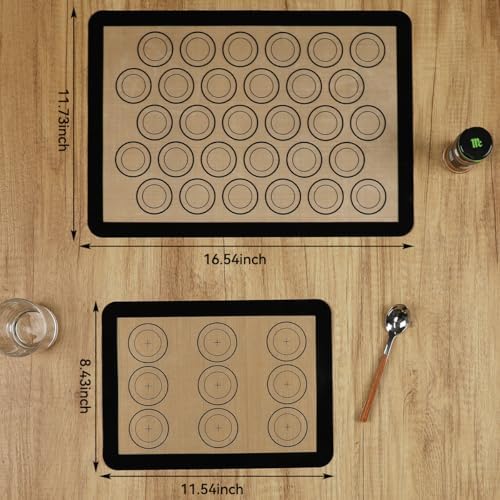 Silicone Baking Mat Macaron - Set of 3 (2 Half Sheet Liners and 1 Quarter Sheet), Non Stick Silicon Cookie Oven Liner For Macaroons, Bake Pans, Pizza, Toaster, Cake and Bread Making (Black) - 3