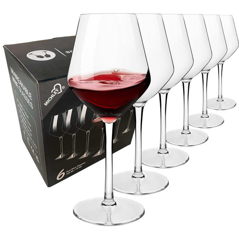 MICHLEY Floating Wine Glasses for The Pool,Unbreakable Plastic Wine Glasses Goblets 100% Tritan,New Home Essentials,Bordeaux Glass,15 oz,Set of 6