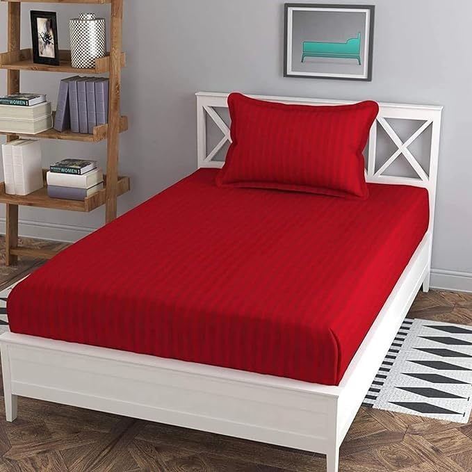 DECOR2ADMIRE 300 Thread Count Cotton Plain Stripe Single Bedsheet with One Pillow Cover (63 * 100 Inches) (Pack of 1, Red) (B0CSDK5LX9) Amazon Price History, Amazon Price Tracker