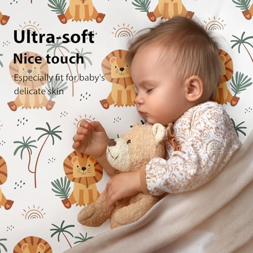 Baby Mini Crib Sheets Boy, Portable 38”x26” Pack and Play Sheets Fitted for Playard and Pack N Play Mattress, 3-Pack Soft Microfiber Brown Lion