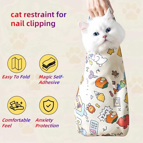 Image of Cat Wrap for Cutting Nails Cloth Burrito Wrap for Nail Clipping,Scratch and Escape Prevention,Multi-Purpose Swaddle Wrap Pet Worker (Farm + House, 27.56inchx27.56inch)