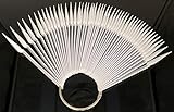 2 Sets 100 Tips Fan Shape Plastic Nail Art Tips Display Polish Board Display Practice Sticks with Metal Split Ring Holder (White Color)