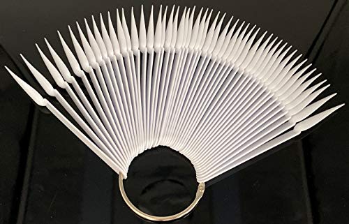 2 Sets 100 Tips Fan Shape Plastic Nail Art Tips Display Polish Board Display Practice Sticks with Metal Split Ring Holder (White Color)