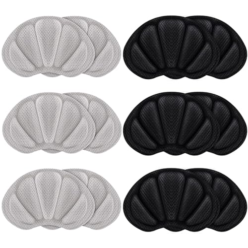 6Pcs Taloneras para zapatos, almohadillas para talones reducir talla zapato, almohadillas taloneras antirozaduras zapatos, protector talon zapato para mujeres y hombres (Negro, Gris)