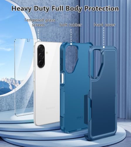 Image of FNTCASE for Galaxy A26-5G Phone Case: Samsung A26 5G Dual Layer Shockproof Protective Cell Phone Cover with Screen Protector, Military Grade Drop Protection - 6.7 inch (Matte Blue)