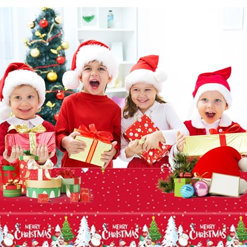 Christmas Tablecloth Plastic Disposable 3 Pcs 54x108 Inch Vinyl Christmas Red Blue Table Cloth Snowflake Merry Christmas Rectangle Table Cover Party Decorations Decorations – Image 3