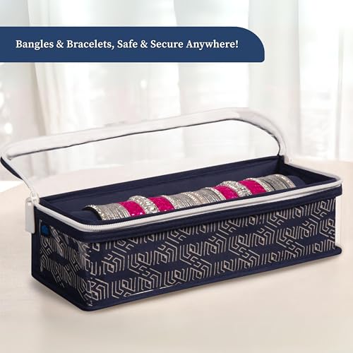 Image of HomeStrap Cotton Single Rod Bangle Box with Transparent Top | Waterproof, Dustproof Organizer for Bangles, Chudis, Bracelets, Watches & Jewellery | Compact Storage Organizer | Navy Blue | Pack of 1