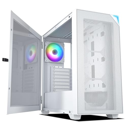 VETROO AL800 Full Tower PC Computer Case w/Door Opening Design Tempered Glass, E-ATX/ATX Support, Built-in ARGB LED Strip, Pre-Installed ARGB & PWM FDB Fan in Rear, Support for 40 Series GPUs -White