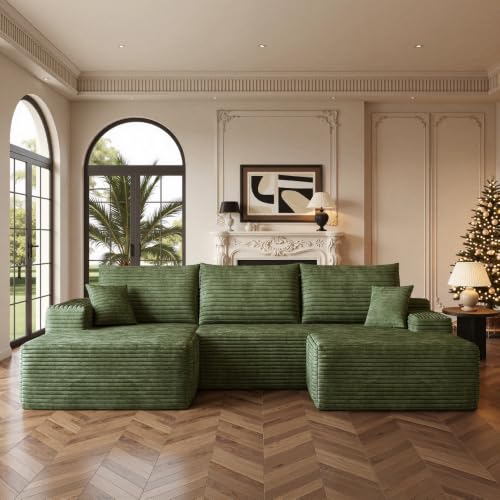 Image of Boneless Couch, Modular Sectional Couches for Living Room, U-Shaped Cloud Couch Sofa with Deep Seat, Fluffy Corduroy Upholstered Corner Sofa