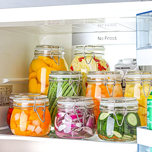 Image of ComSaf Airtight Glass Canister Set of 6 with Lids 17oz Food Storage Jar Round - Storage Container with Clear Preserving Seal Wire Clip Fastening for Kitchen Canning Cereal,Pasta,Sugar,Beans,Spice | Spices nuts snacks, Jam jelly pickles, Canning jars, Pantry organization, Small size, Kitchen cabinet storage