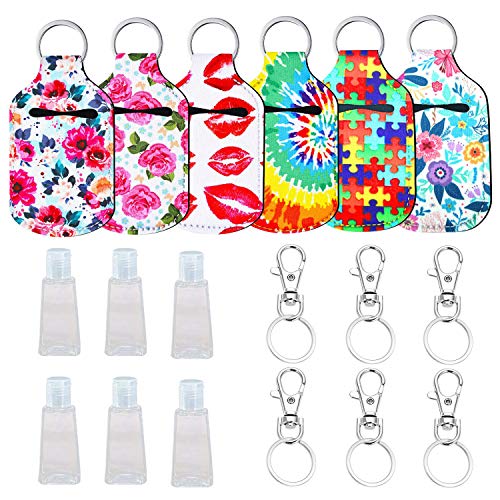 Travel Size Bottle, 6pcs Empty Travel Size Bottle Keychain Carriers and Key Chain, 30ML Bottles for Soap, Lotion,Small Empty Travel Size Bottle Refillable Containers for Lotion, and Liquids