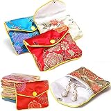 4EAELove Silk Jewelry Purse Gift Pouch Gift Bags Blue Red Beige Color Brocade Earring Storage Displa