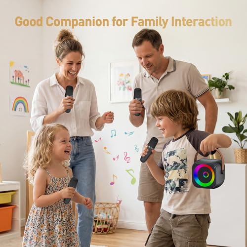 Image of Mini Karaoke Machine for Kids Adults：Portable Bluetooth Karaoke Speaker with 2 Wireless Microphones and Lights for Home Party, Christmas Birthday Gifts for 4-12+ Years Old Girls Boys（Dark）