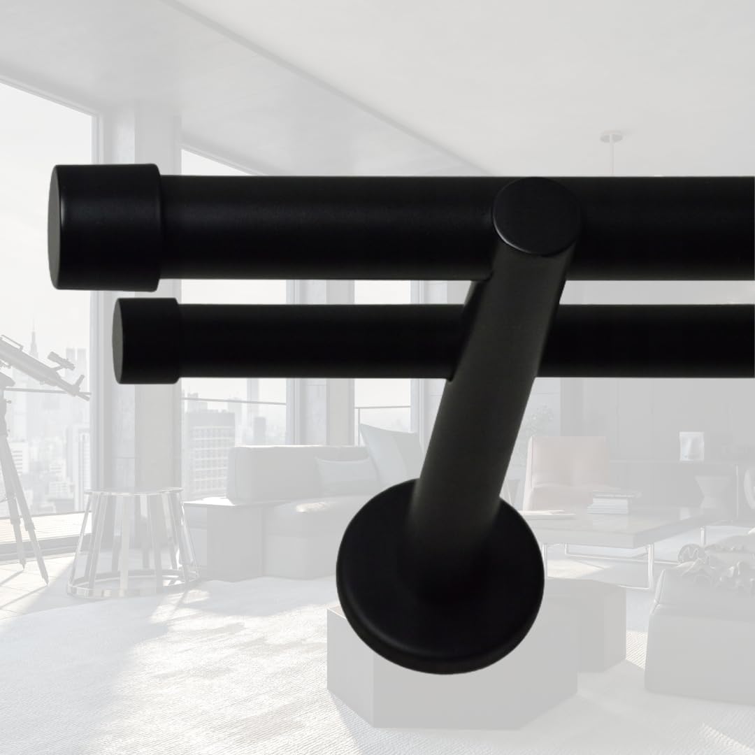 Voppi Gardinenstange 300cm aus Stahl Loft schwarz Doppel 25mm moderne Röhre für Wohnzimmer Büro Esszimmer Zimmer minimalistisch elegant