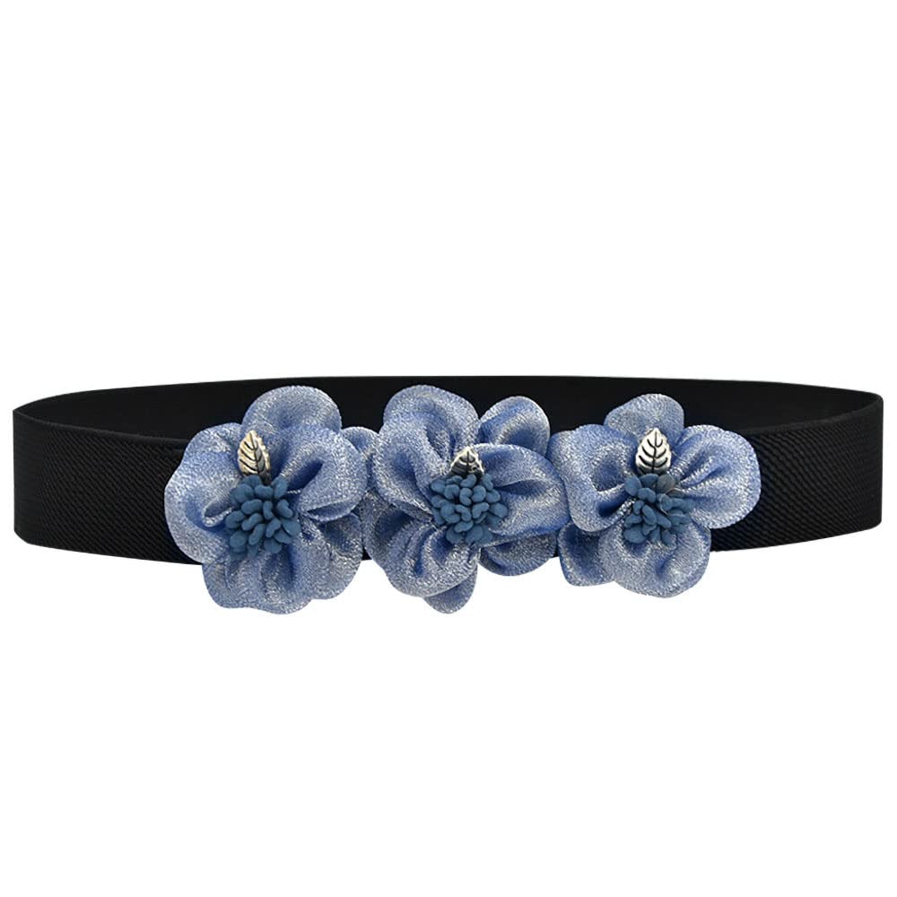 YOU M Womens Small Sweet Rose Three-Flower Chiffon Elastic Waist Belt Stretch Corset Elegant Cute for Dress Plus