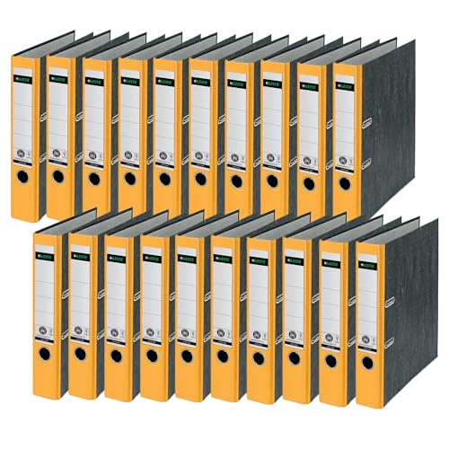 Leitz Qualitäts-Ordner, 20er Pack, das Original, DIN A4 Aktenordner schmal, 5 cm breit, Wolkenmarmor-Papier, Recycling-Ordner, Blauer Engel, Mit 180° Mechanik, Höchste Stabilität, Gelb, 10505015