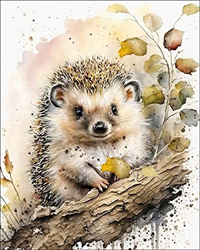 Image of 7Dots Art. Baby Animals with a tree. Watercolor Art Print, poster 8"x10" on Fine Art thick Watercolor (aquarelle) paper for children's room, bedroom, playroom, and bathroom. Unframed. (hedgehog)