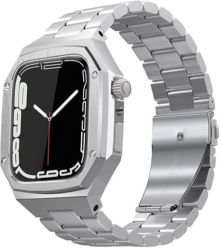 TRDYBSK Stainless Steel Modification Kit for Apple Watch Band 45MM 44MM 40MM 41MM Metal Watch Case for iWatch Series 7 6 SE 5 4 Strap Color  Silver
