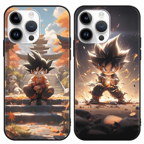 PBNDJVG [2 Piezas] Anime Funda para Apple iPhone 15 Pro 6.1'', Cover Dragonball Z Super Z DBZ Son Goku Patrón Fine Diseño Carcasa Anti-Choques Suave Negro TPU Protectora Case Animadas Fundas, Negro1