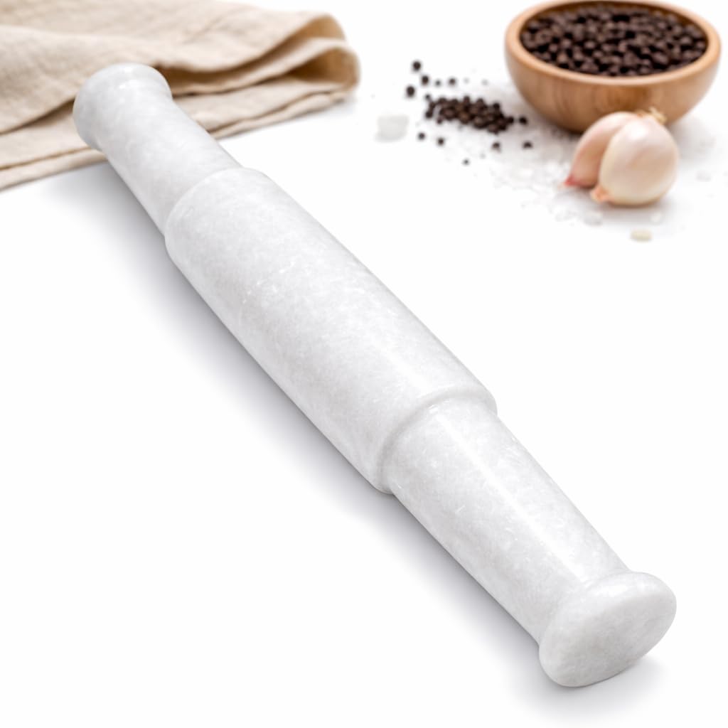 White Marble Rolling Pin, Heavy Stone Dough Roller for Roti, Chapati & Paratha, Kitchen Belan 11 inch-image-39