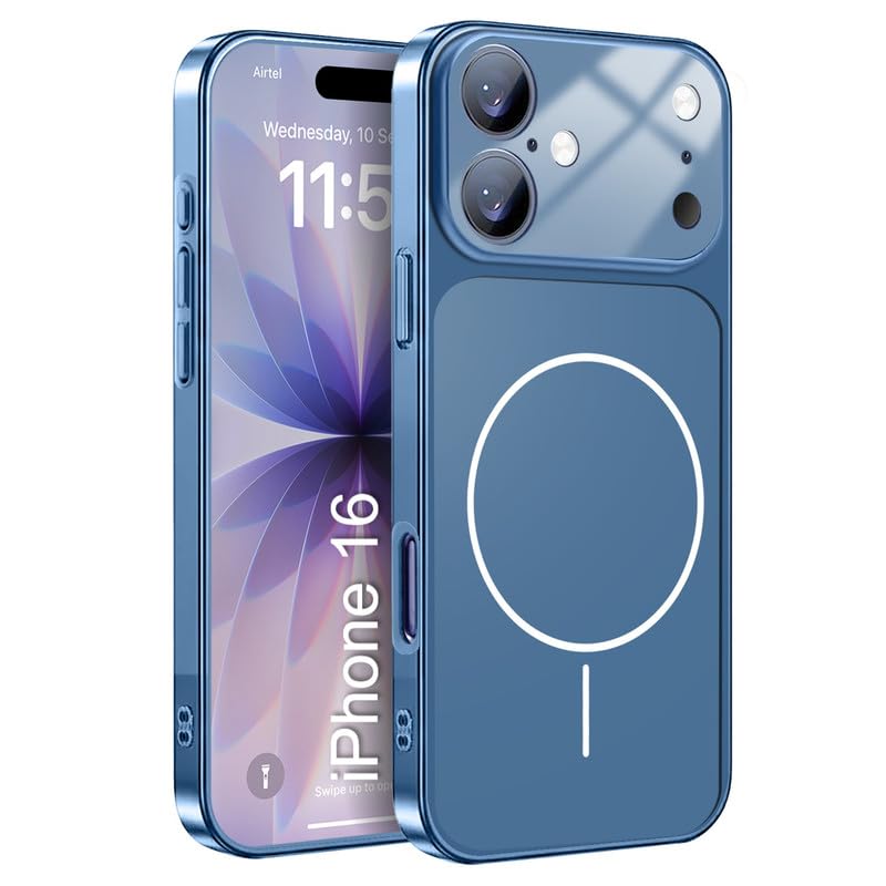 Image of LuxuryKase Converter Case for iPhone 16 | Premium Protective MagSafe Cover | iPhone 17 Pro Series Style Design | in Built Camera Guard | Wireless Charging Compatible - Blue