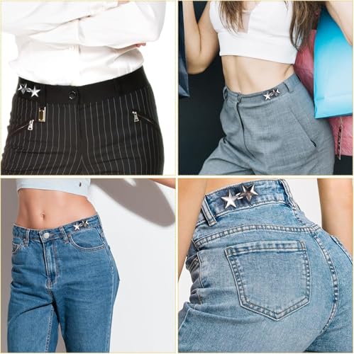 Image of Star Waist Knots for Jeans Tightening Clips Buttons, 4 Pairs Jeans Adjustable Pins for Women Pants, Fashion Metal Clips for Waist Tight, Loose Skirt, Trousers, No Sewing Required