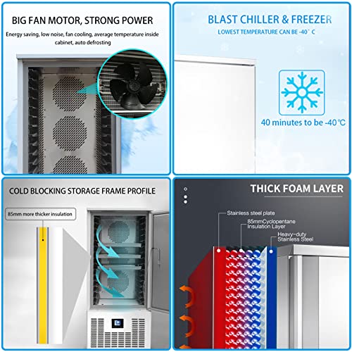 Image of Kolice Commercial Heavy Duty 220V 60HZ 15 Trays Blast Chiller, Shock Freezing Blast Freezer for Restaurant, hotel, supermarket food-Lowest Temperature -40F(-40C)