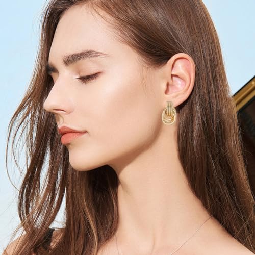 Chunky Gold Statement Earrings - Trendy, Fashion Knot Geometric Drop Dangle Earrings - Minimalist Gold Jewelry for Women3