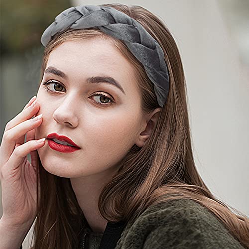 Rinvee Headbands For Women Velvet Braided Headbands Fashion Hairband Criss Cross Hair Accessories, Red And Gray #TOP6