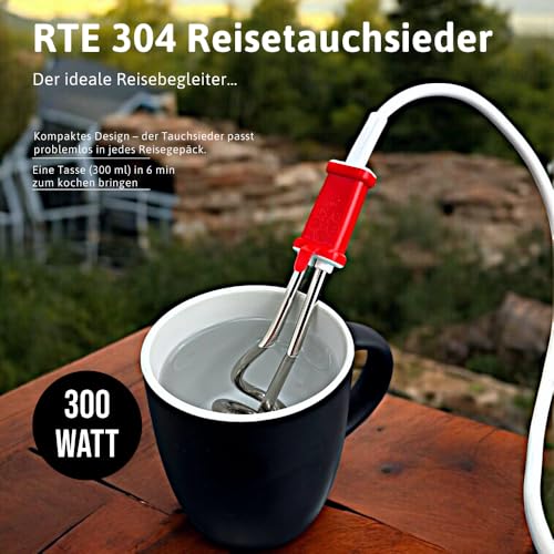 EHLERS RTE 304 Reisetauchsieder, 300 Watt, wärmeisolierter Griff, Überhitzungsschutz, 300 Watt, Etui