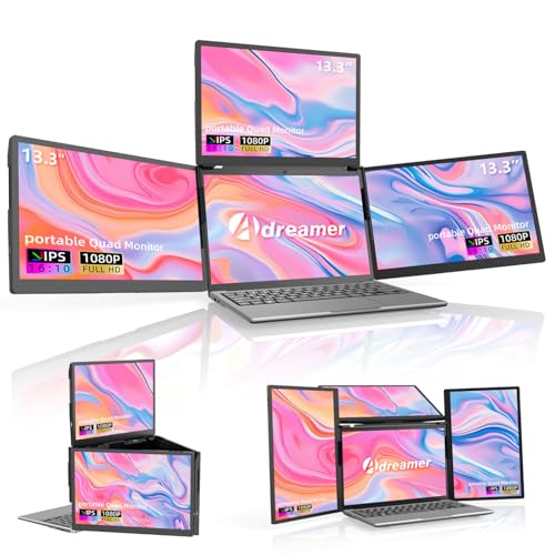 ADREAMER 13.3" Triple Screen Laptop Monitor Extender, Detachable 3 Screen Monitor for Laptop 11.6"-16", FHD 1200P IPS, Multi Screen Laptop Attachment, Compatible with Wins/MacOS(M1/M2/M3).