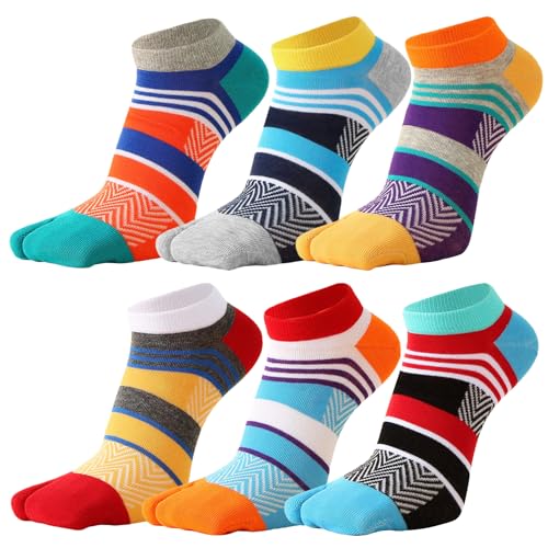 Tabi Socks, Flip Flop Socks - Athletic Ankle Cotton Two Toe Elastic Socks for Men 6Pack