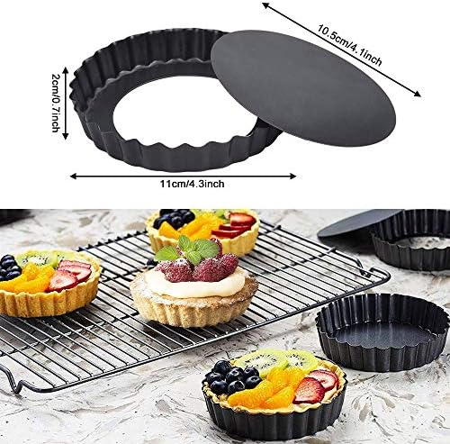 DECARETA Tart Tins,Quiche Pans,6pcs Non-Stick Fluted Flan,Egg Tart Mold,Small Tart Cases with Loose Base 5Inch Cupcake Cake Muffin Mold Tin Pan Baking Tool Carbon Steel(Silver Color)