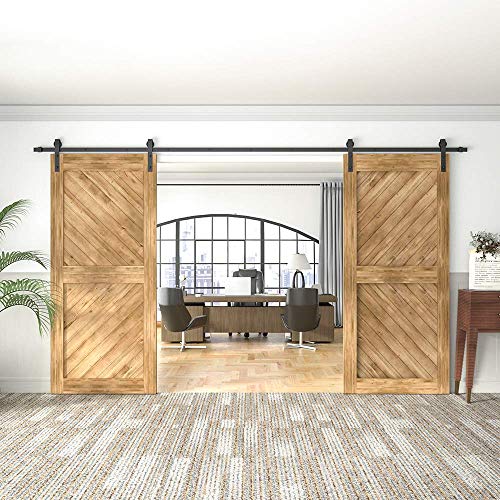 WINSOON Double Sliding Barn Door Kit 305CM/10FT, Black Heavy Duty Sliding Door Hardware Track Kit - Image 3