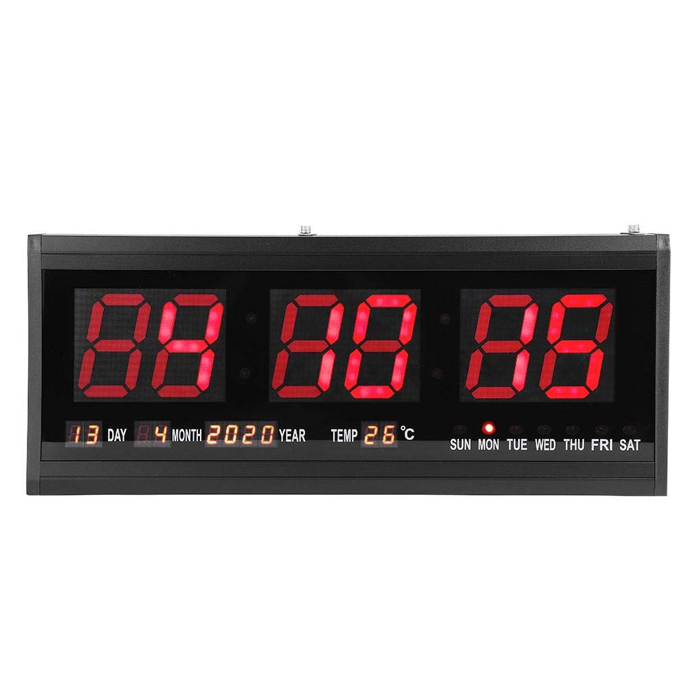 Ymiko Duży cyfrowy zegar LED nowoczesny cyfrowy zegar ścienny LED / kalendarz, timer, wyświetlanie daty, temperatury, 24 lub 12 godzin, wtyczka UE 110 V-240 V, uchwyt ścienny