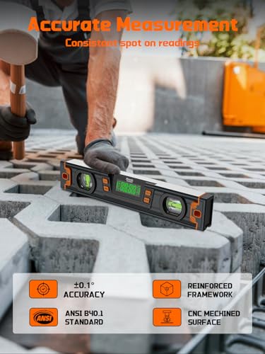 Image of Mecurate 10-Inch Digital Level, Portable Electronic Angle Finder with Backlit Display, ±0.1 Accuracy, Magnetic Base, 4 Measurement Units, Compact Torpedo Smart Level Tool for DIY & Professional Use