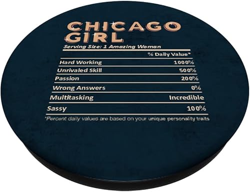 Miniatura 2 de Chicago Girl One Amazing Woman Funny Nutrition Facts Food PopSockets Swappable PopGrip