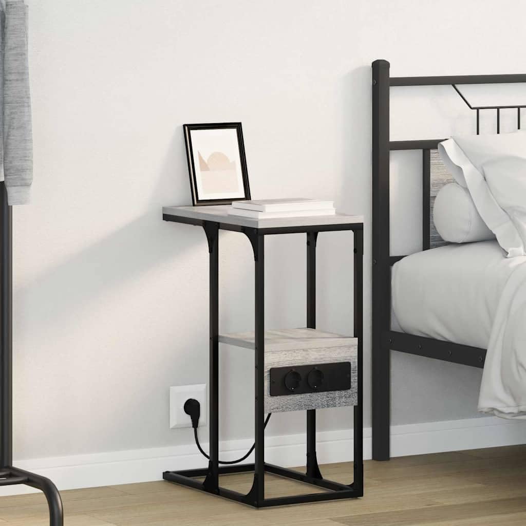 Table de chevet gris Sonoma pour ranger vos câbles et optimiser les petits espaces