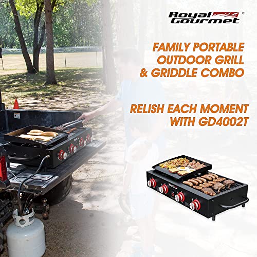 Royal Gourmet GD4002T 4-Burner Tailgater Grill & Griddle Combo, Portable Propane Gas Grill and Griddle, 2-in-1 Combo Design for Backyard or Outdoor BBQ Cooking, 40,000 BTU, Black - Image 5