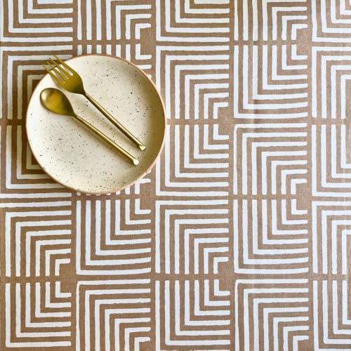 Image of THE YARD HOUSE Wipeable & Anti-Slip Cotton Table Cover for Family Dining, Party. Protects Against Spills, Scratches, Damages (Shifting Sands, 48X72 inch (Rectangle))