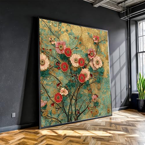 Mosaïque dorée sur peinture florale prestige pour salon XINBAO
