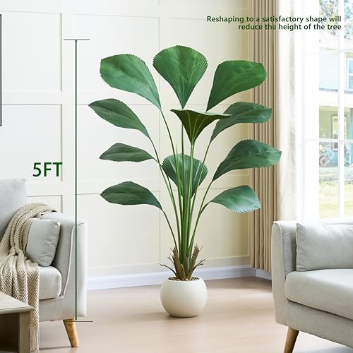FSOHOI Artificial Sumatra Palm Tree 5FT Fake Plants Faux Tropical Areca Floor Plant with Planter, Artificial Silk Plants Fake Palm Trees for Indoor Outdoor Home Office Living Room Decor - Image 2