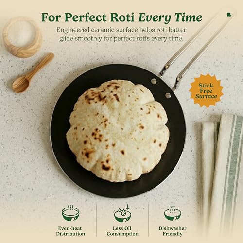 Image of Zira Triply Ceramic Roti Tawa for Cooking 25.5cm | Triply Tawa for Roti | Stick Free Ceramic Surface | Chemical Free Cookware | Induction & Gas Compatible | Even Heat| Dishwasher Safe | ISI Certified