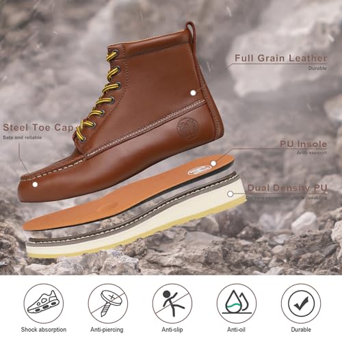 SureTrack Men's 6" Stylish Classic Steel Toe Leather Slip Resistant Durable Breathable Work Boots H849923