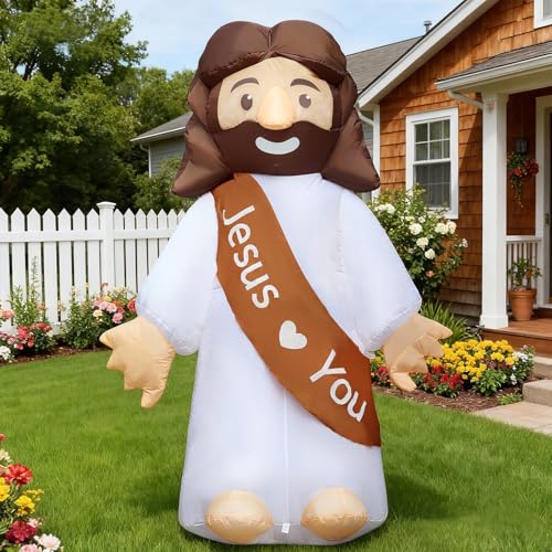 DomKom 6FT Jesus Inflatable Outdoor Decorations Build-in LED Lights Holiday Blow Up Yard Decoration for Spring Holiday Party Outdoor Garden Yard Lawn Dcor