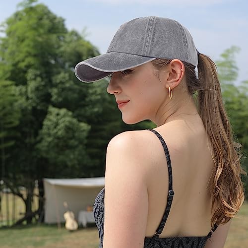 Image of HH HOFNEN Ponytail Hat for Women Washed Distressed Baseball Cap Ponycaps