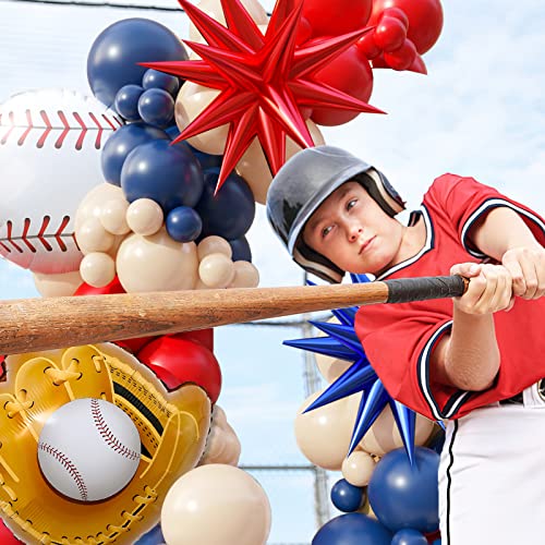 Baseball Balloon Arch Garland Kit, 100Pcs Baseball Party Balloons Red And Navy Blue Balloon Garland For Boy Girl Birthday Party Sports Party Gender Reveal Graduation With 4D Starburst Balloons #TOP2