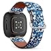 CJBROES Replacement Leather Watch Band, Compatible with Fitbit Versa 3 and Fitbit Sense of Wristband Bracelet Accessory - Blue Riverside Watercolor